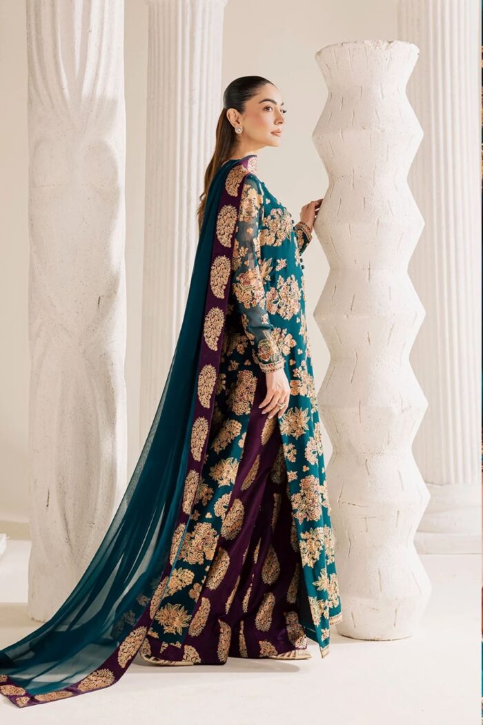 Vanya | 3 Piece chic Teal green  Embroidered Chiffon/Raw Silk - FF-84 | Ready To Wear - Image 2