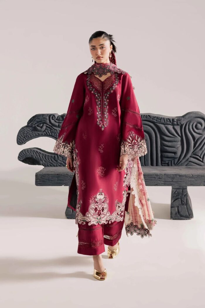Vanya | 3 Piece Mahroon Embroidered Cotton/Organza  - CN-19  | Ready To Wear - Image 2