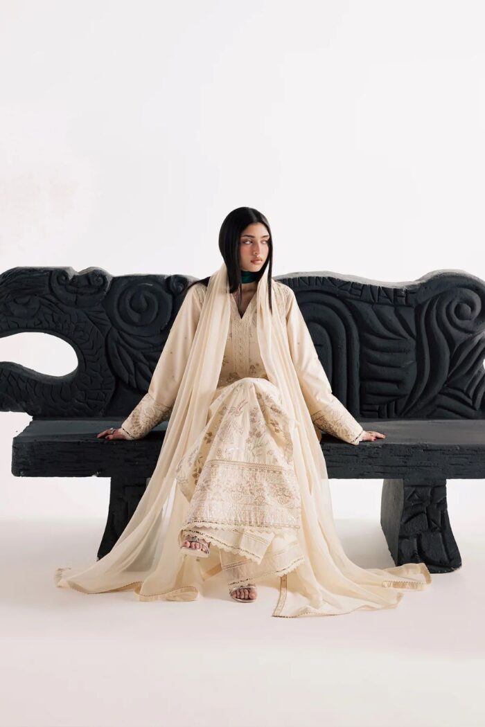 Vanya | 3 Piece pearl white Embroidered Cotton/Organza  - CN-17 | Ready To Wear - Image 2