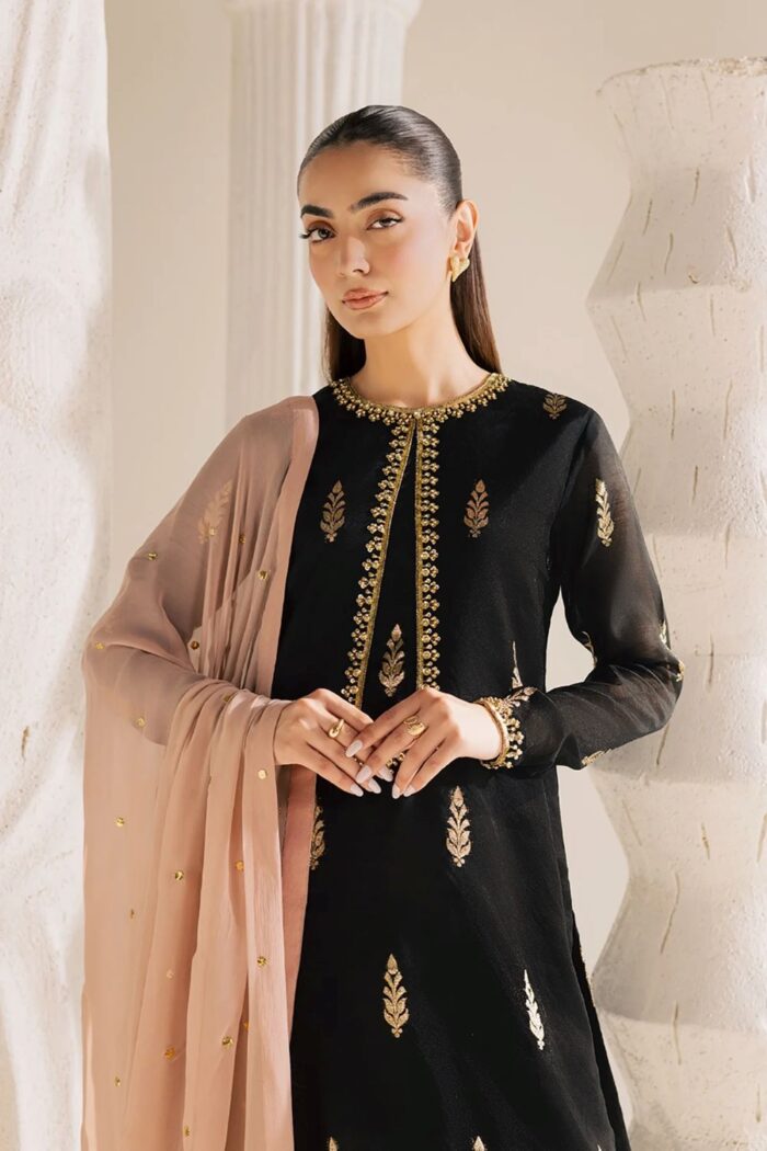 Vanya | 3 Piece black zari Embroidered Zari Silk/Chiffon  - FF-82  | Ready To Wear - Image 2