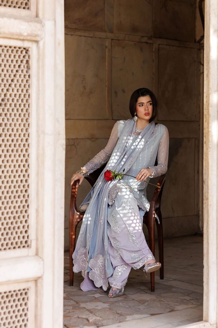 Vanya | 3 Piece  Embroidered Chiffon/Raw Silk - ED-016 | Ready To Wear - Image 3