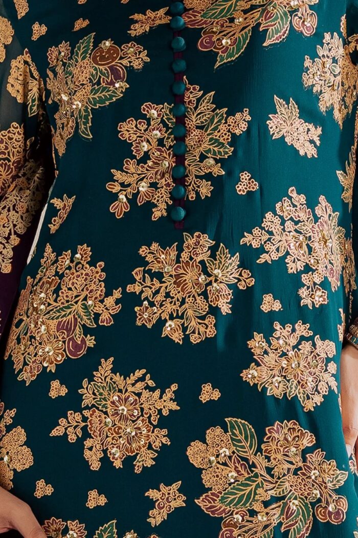 Vanya | 3 Piece chic Teal green  Embroidered Chiffon/Raw Silk - FF-84 | Ready To Wear - Image 3