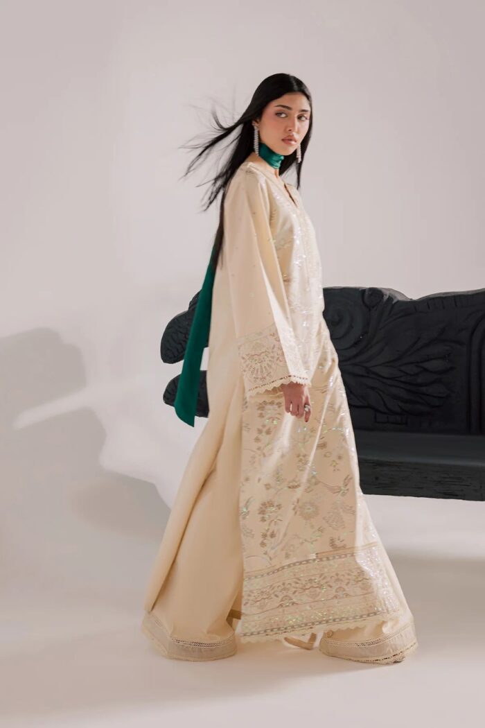 Vanya | 3 Piece pearl white Embroidered Cotton/Organza  - CN-17 | Ready To Wear - Image 3