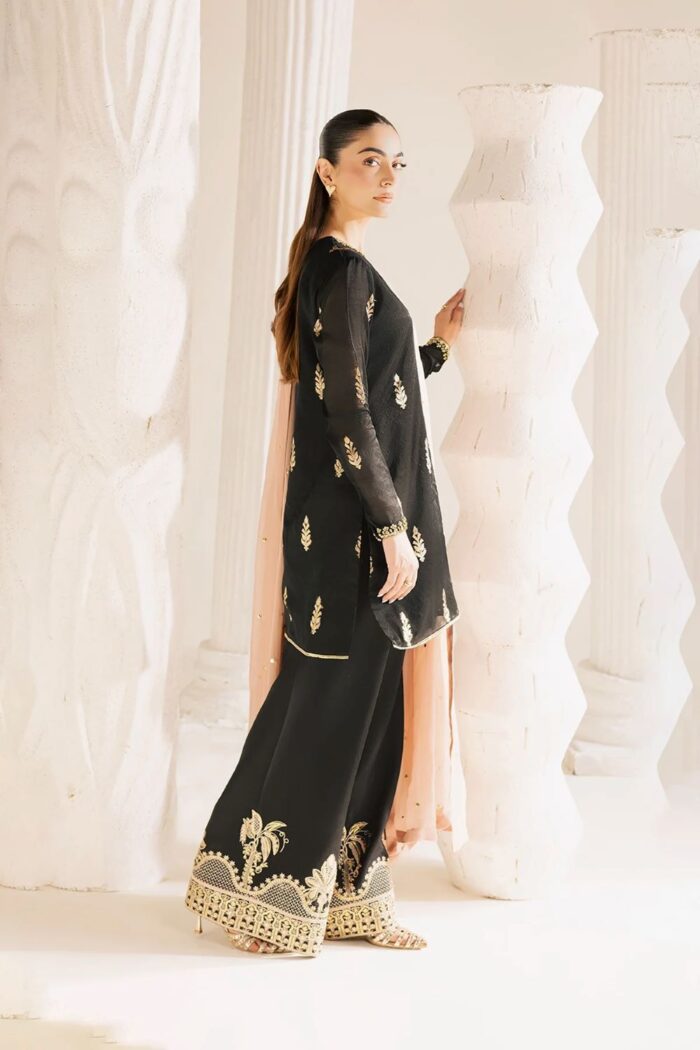Vanya | 3 Piece black zari Embroidered Zari Silk/Chiffon  - FF-82  | Ready To Wear - Image 4
