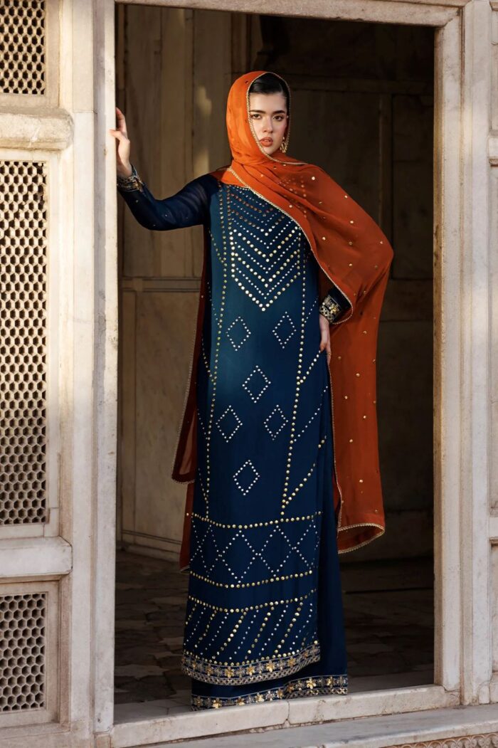 Vanya | 3 Piece  Embroidered Chiffon/Raw Silk - ED-011 | Ready To Wear - Image 6
