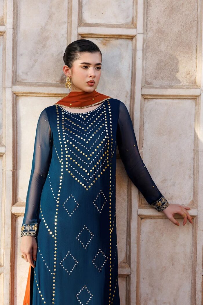 Vanya | 3 Piece  Embroidered Chiffon/Raw Silk - ED-011 | Ready To Wear - Image 2