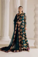 Vanya | 3 Piece chic Teal green  Embroidered Chiffon/Raw Silk - FF-84 | Ready To Wear - Image 5