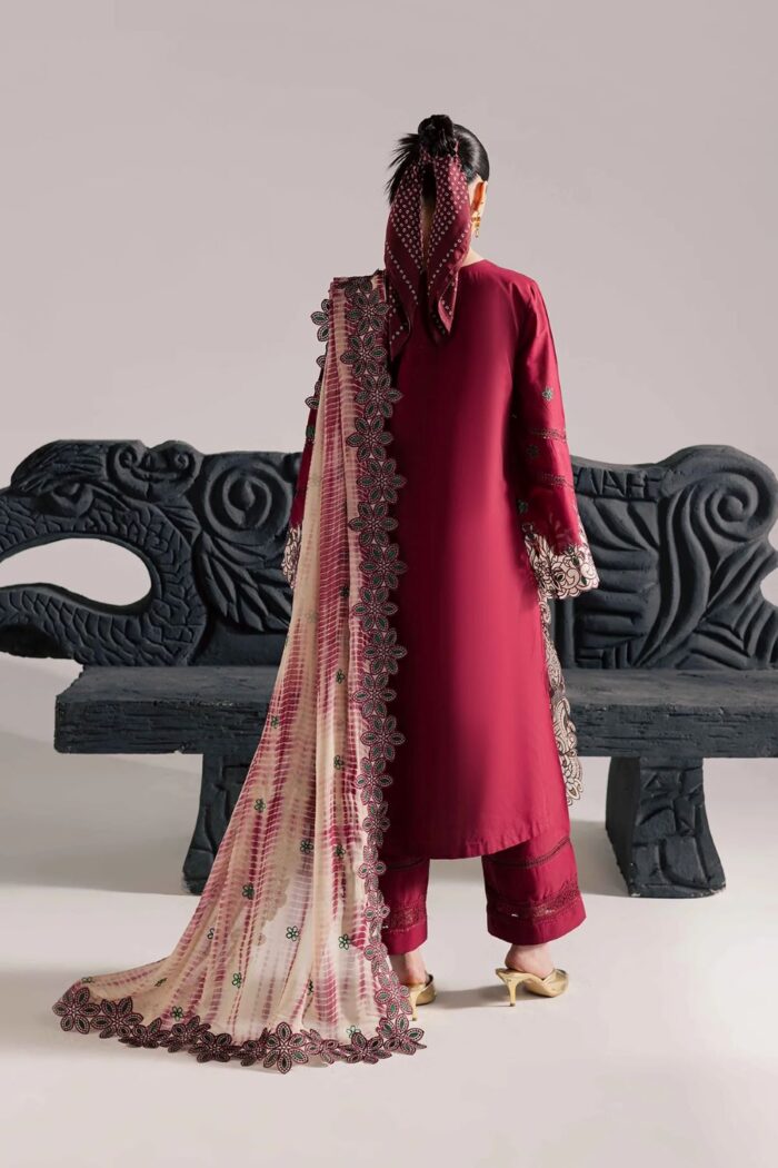 Vanya | 3 Piece Mahroon Embroidered Cotton/Organza  - CN-19  | Ready To Wear - Image 4