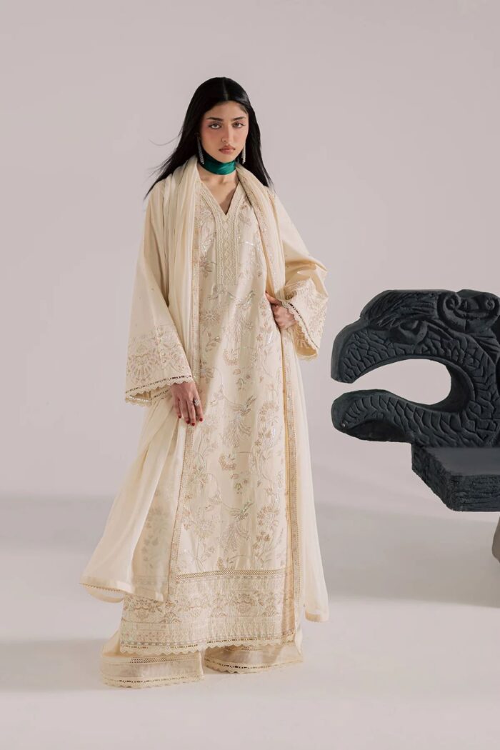 Vanya | 3 Piece pearl white Embroidered Cotton/Organza  - CN-17 | Ready To Wear - Image 4