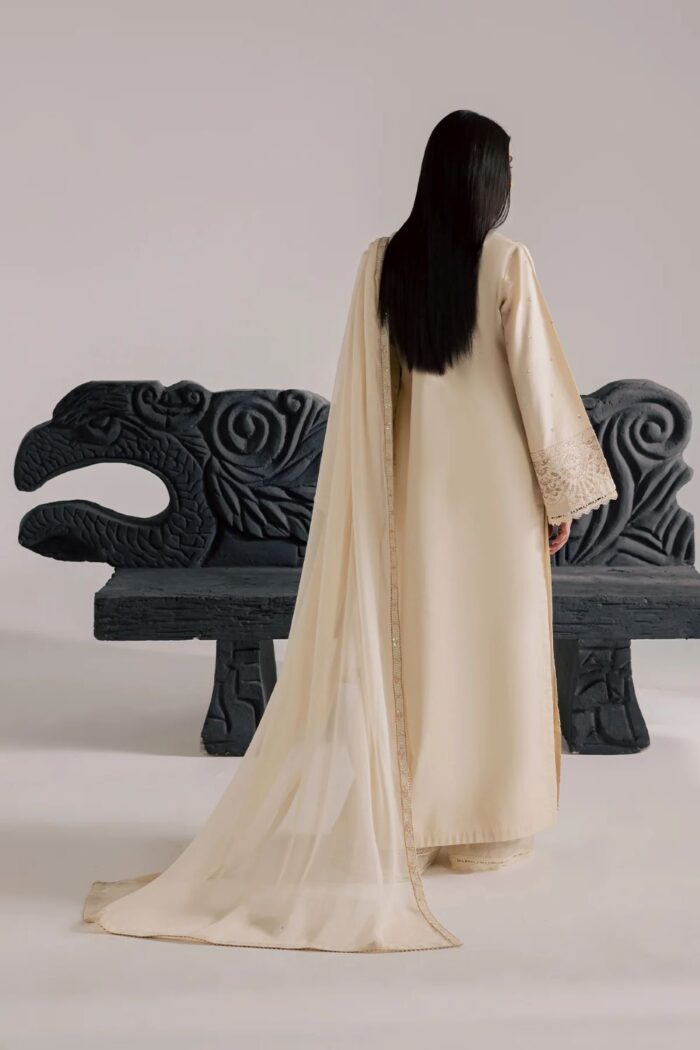Vanya | 3 Piece pearl white Embroidered Cotton/Organza  - CN-17 | Ready To Wear - Image 5
