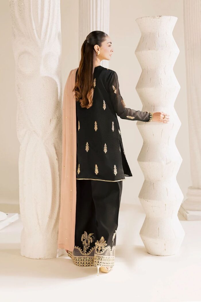 Vanya | 3 Piece black zari Embroidered Zari Silk/Chiffon  - FF-82  | Ready To Wear - Image 7