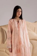 Vanya | 3 Piece peachy pink Embroidered Cotton/Chiffon  -CN-15  | Ready To Wear - Image 7