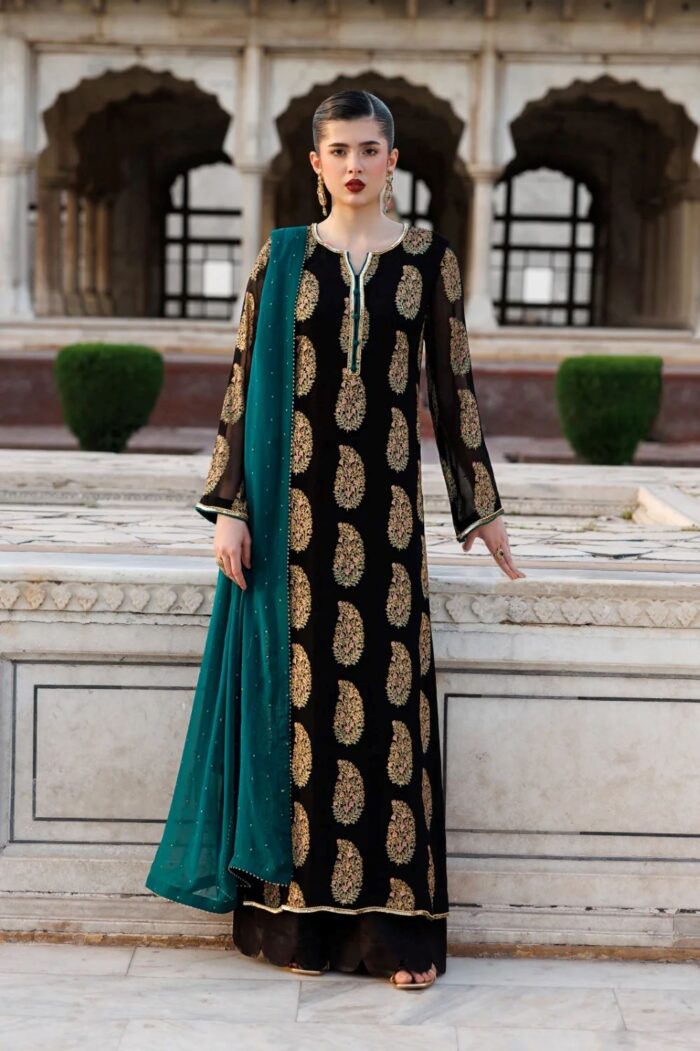 Vanya | 3 Piece  Embroidered Chiffon/Raw Silk - ED-013 | Ready To Wear - Image 5