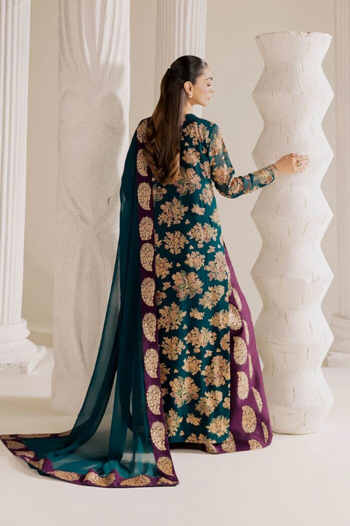 Vanya | 3 Piece chic Teal green  Embroidered Chiffon/Raw Silk - FF-84 | Ready To Wear - Image 6
