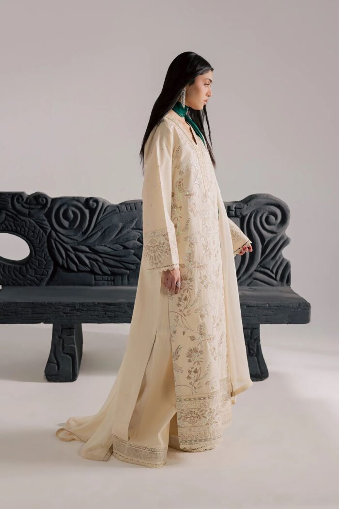 Vanya | 3 Piece pearl white Embroidered Cotton/Organza  - CN-17 | Ready To Wear - Image 6