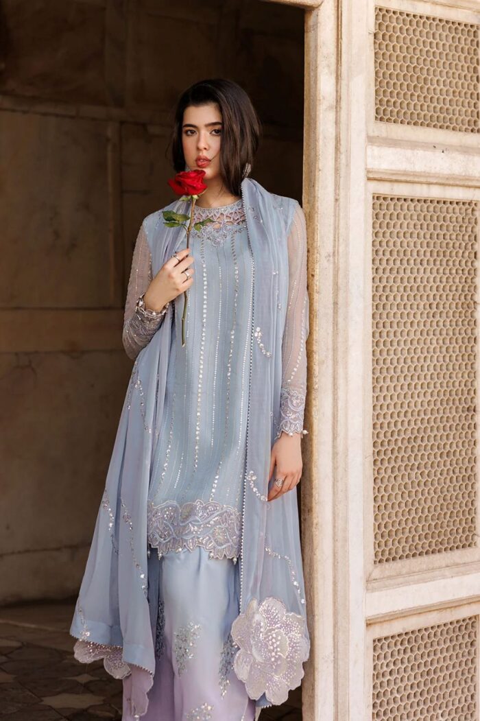 Vanya | 3 Piece  Embroidered Chiffon/Raw Silk - ED-016 | Ready To Wear - Image 6
