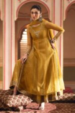 Naqshi | 3 Piece  Mustard Organza Frock – Mehrosh | Ready To Wear - Image 2