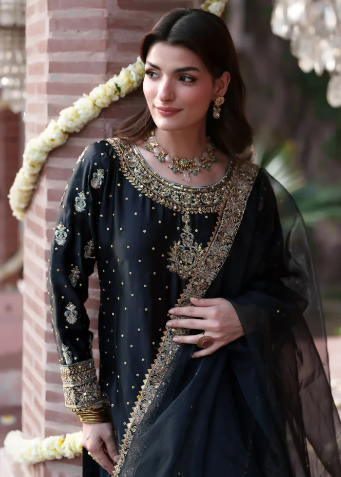 Haseens Official | 3 Piece Embroidered 	Flared lehenga - Mehvar Silk | Ready To Wear - Image 4