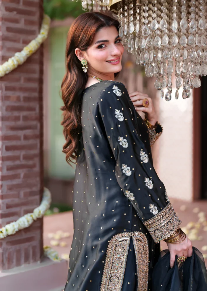 Haseens Official | 3 Piece Embroidered 	Flared lehenga - Mehvar Silk | Ready To Wear - Image 5