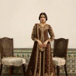 Haseens Official | 3 Piece Chiffon Embroidered Flared lehenga - Raushan Brown | Ready To Wear