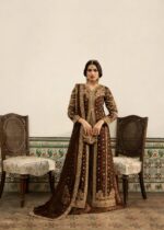 Haseens Official | 3 Piece Chiffon Embroidered Flared lehenga - Raushan Brown | Ready To Wear