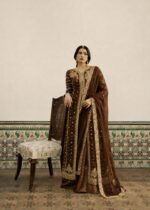 Haseens Official | 3 Piece Chiffon Embroidered Flared lehenga - Raushan Brown | Ready To Wear - Image 6