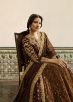 Haseens Official | 3 Piece Chiffon Embroidered Flared lehenga - Raushan Brown | Ready To Wear - Image 5