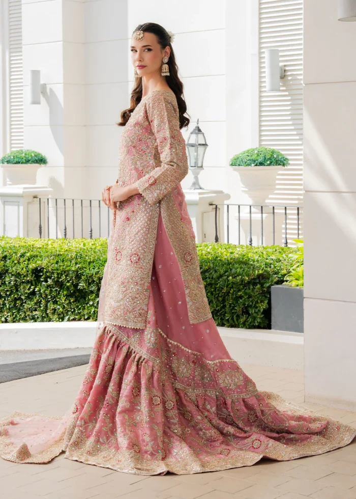 Haseens Official | 3 Piece Embroidered 	Flared gharara - Fadeela | Ready To Wear - Image 4