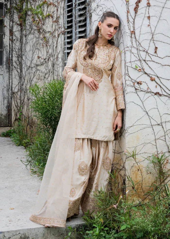Haseens Official | 3 Piece Embroidered Short kurta - Noorey  | Ready To Wear - Image 4