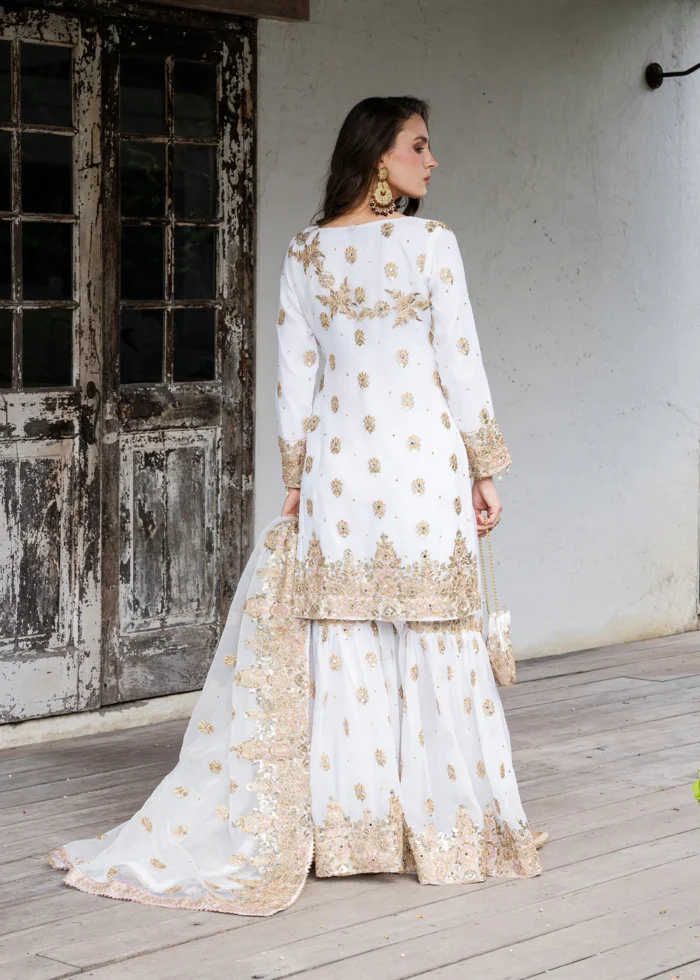 Haseens Official | 3 Piece Embroidered Wide-leg gharara Safa-e-Zar | Ready To Wear - Image 4