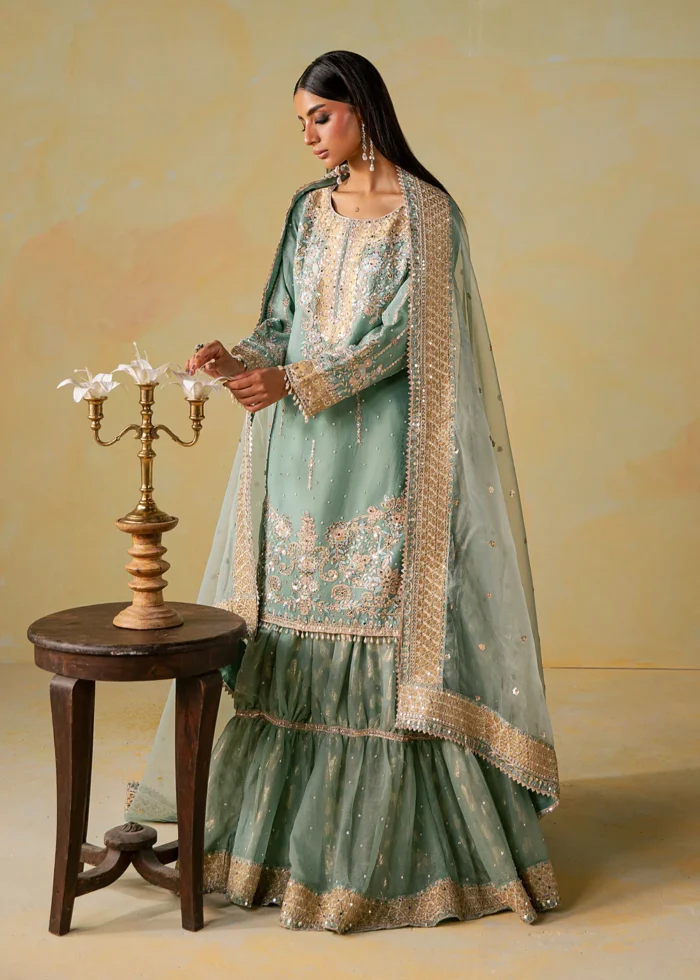 Haseens Official | 3 Piece Embroidered Flared gharara- Nehal | Ready To Wear - Image 3