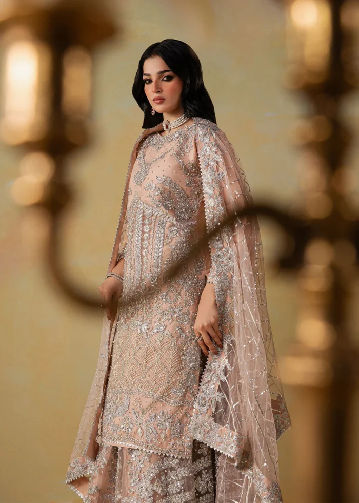 Haseens Official | 3 Piece Embroidered Flared gharara- Mirab | Ready To Wear - Image 3