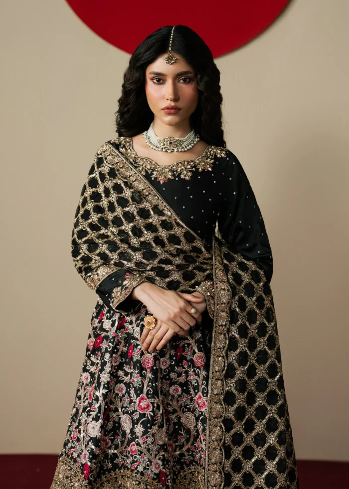 Haseens Official | 3 Piece Embroidered Flared maxi  - Gulrang | Ready To Wear - Image 2