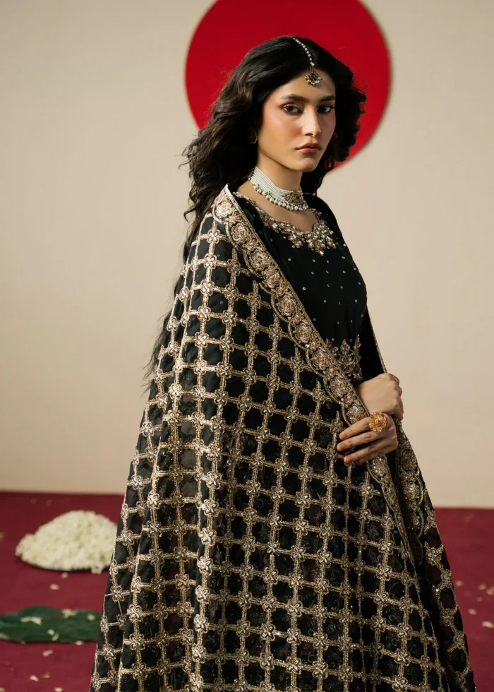 Haseens Official | 3 Piece Embroidered Flared maxi  - Gulrang | Ready To Wear - Image 3