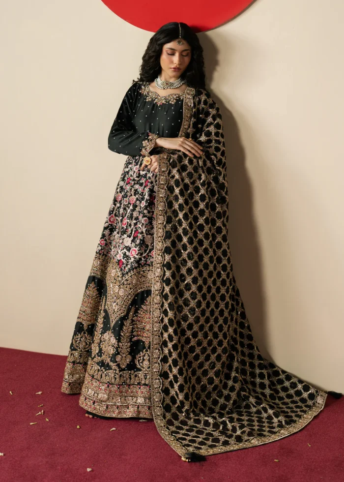 Haseens Official | 3 Piece Embroidered Flared maxi  - Gulrang | Ready To Wear - Image 6