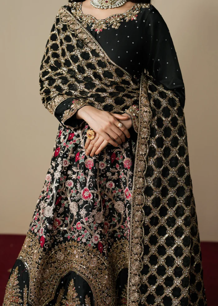 Haseens Official | 3 Piece Embroidered Flared maxi  - Gulrang | Ready To Wear - Image 7