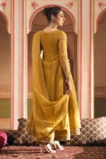 Naqshi | 3 Piece  Mustard Organza Frock – Mehrosh | Ready To Wear - Image 3