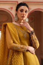Naqshi | 3 Piece  Mustard Organza Frock – Mehrosh | Ready To Wear - Image 5