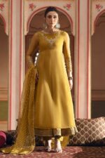 Naqshi | 3 Piece  Mustard Organza Frock – Mehrosh | Ready To Wear - Image 6