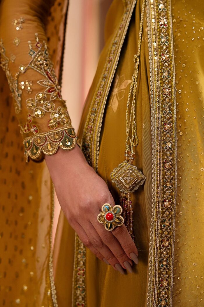 Naqshi | 3 Piece  Mustard Organza Frock – Mehrosh | Ready To Wear - Image 7