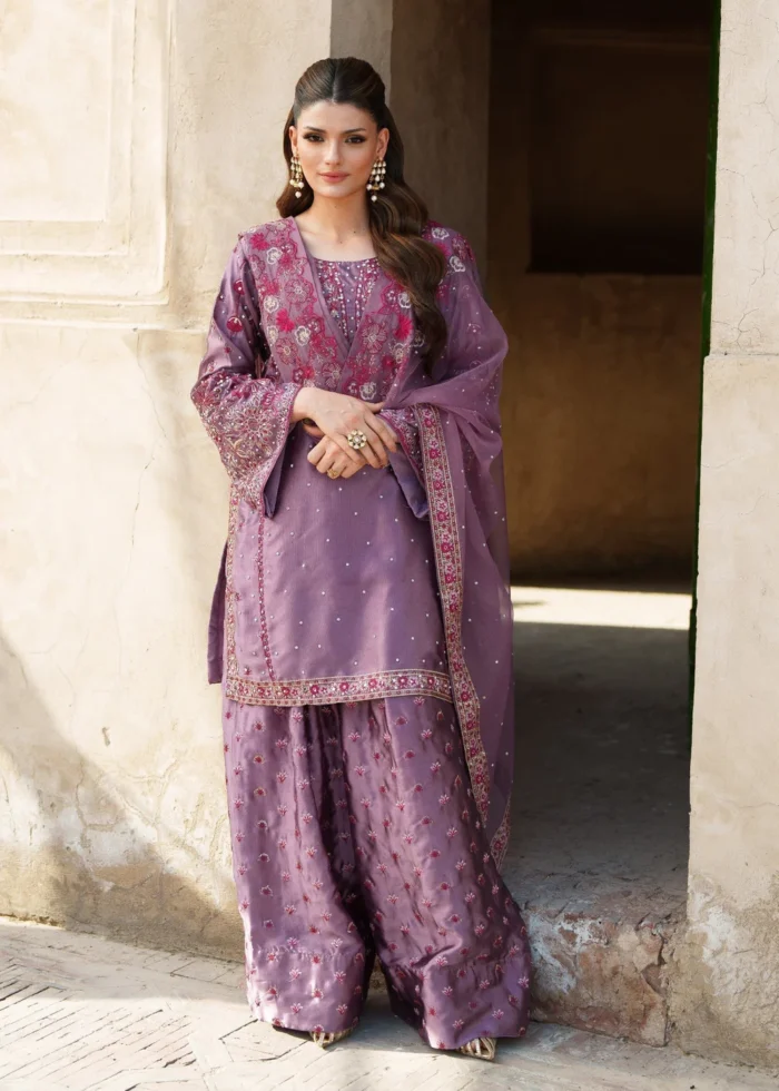 Haseens Official | 3 Piece Embroidered Straight cut kurta - Banafsha | Ready To Wear - Image 3