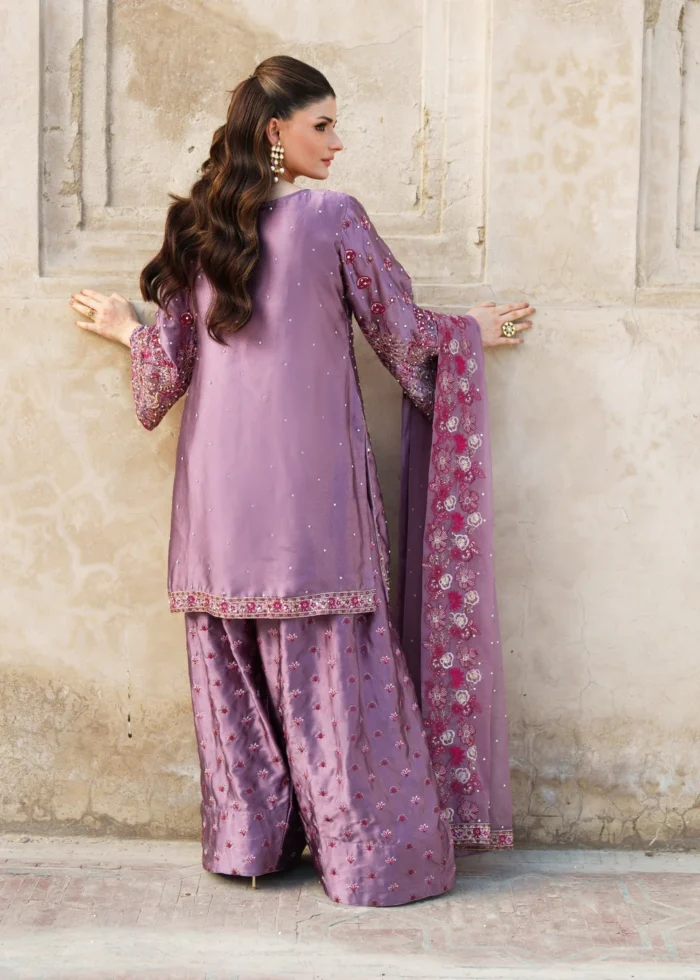 Haseens Official | 3 Piece Embroidered Straight cut kurta - Banafsha | Ready To Wear - Image 4