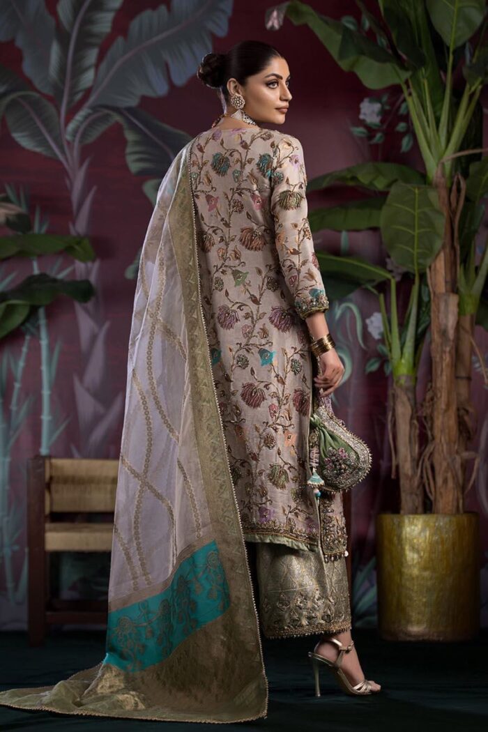 Khuda Baksh | 3 Piece Pure Resham kam-KHvaab  (Kora, Dabka, Sequins, Zardozi work) | E-306  | Ready To Wear - Image 6