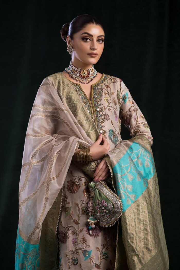 Khuda Baksh | 3 Piece Pure Resham kam-KHvaab  (Kora, Dabka, Sequins, Zardozi work) | E-306  | Ready To Wear - Image 2