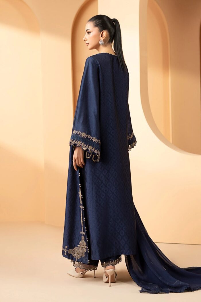MARIA.B | 3 Piece Embroidered Self Tassel Silk Suit -MST-EF26-11-Blue | Ready To Wear - Image 2
