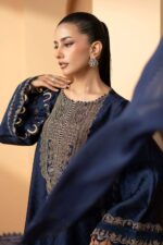 MARIA.B | 3 Piece Embroidered Self Tassel Silk Suit -MST-EF26-11-Blue | Ready To Wear - Image 3