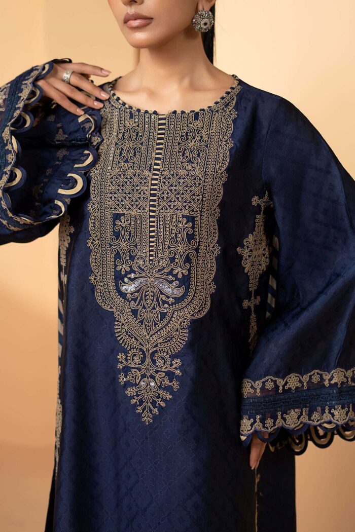 MARIA.B | 3 Piece Embroidered Self Tassel Silk Suit -MST-EF26-11-Blue | Ready To Wear - Image 4