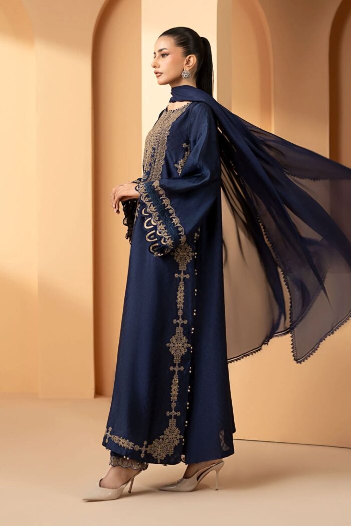 MARIA.B | 3 Piece Embroidered Self Tassel Silk Suit -MST-EF26-11-Blue | Ready To Wear - Image 8