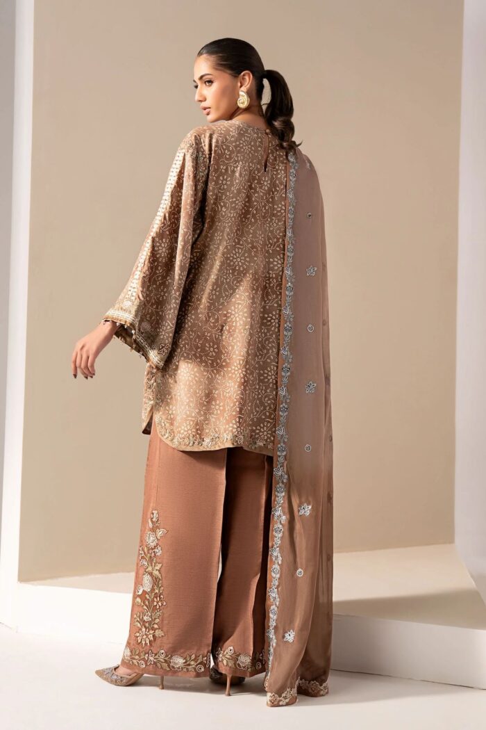 MARIA.B | 3 Piece Embroidered Silk Suit -MST-EF26-18-Brown | Ready To Wear - Image 2