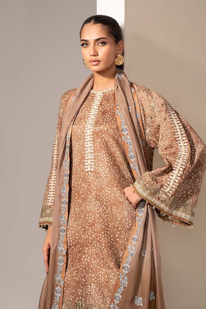 MARIA.B | 3 Piece Embroidered Silk Suit -MST-EF26-18-Brown | Ready To Wear - Image 4